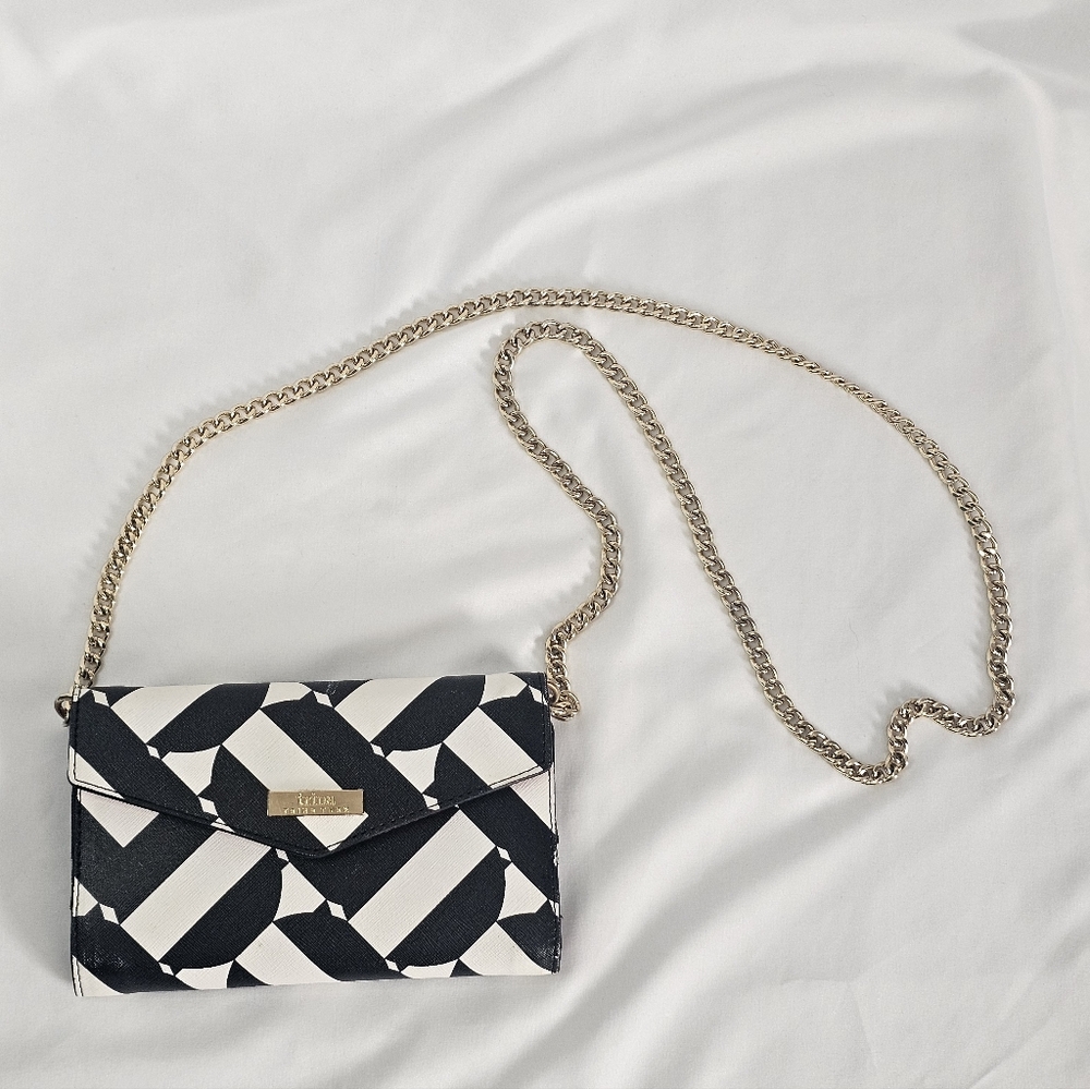 TRINA by TRINA TURK Black and White/Hot Pink Geometric Pattern Crossbody Bag